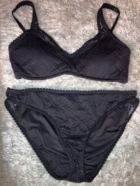 Black Lace-over Wire Bralette Bikini Set